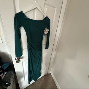 Long Sleeve Green Ribbed Midi Dress